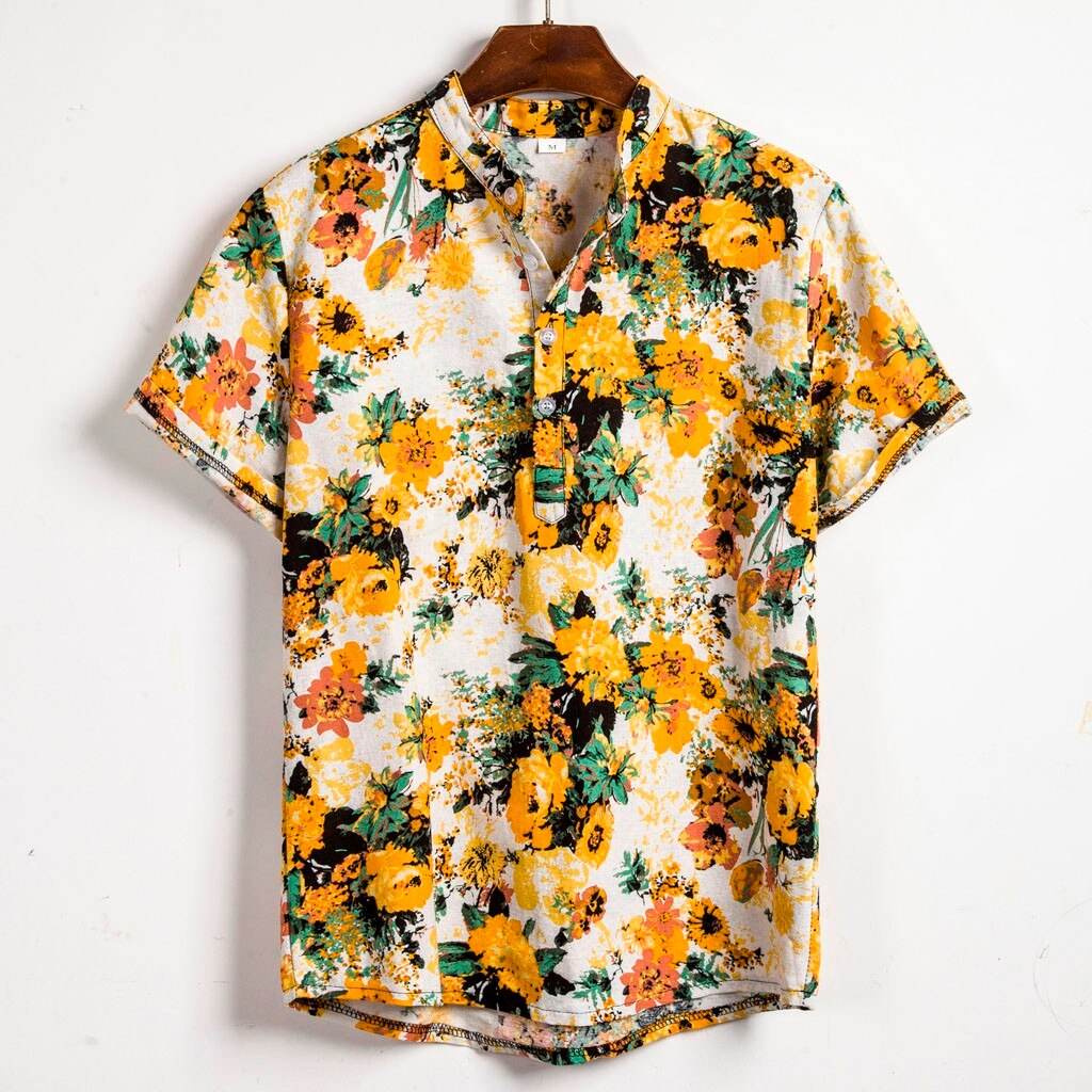 Beverlia Men Linen Short Sleeve Shirt Summer Floral Loose Baggy Casual Holiday Shirts Tee Tops cute summer shirts for men tops luxury best linen shirts online mens summer short sleeve dress shirts dressy holiday shirts plus size best mens tops hawaiian shirts