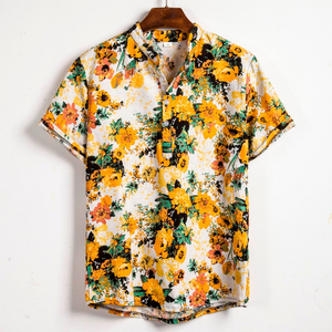 Beverlia Men Linen Short Sleeve Shirt Summer Floral Loose Baggy Casual Holiday Shirts Tee Tops cute summer shirts for men tops luxury best linen shirts online mens summer short sleeve dress shirts dressy holiday shirts plus size best mens tops hawaiian shirts