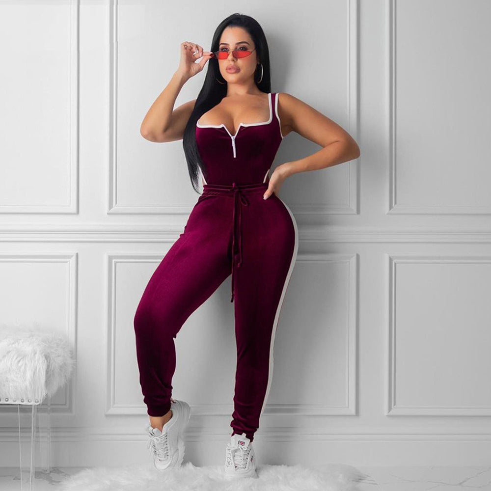 Velvet Sexy V Neck Women Matching Set Fashion 2019 Sleeveless Athleisure Two Piece Outfits Hot Bodysuit And Pants Sets velvet clothing womens sleeveless tops for work types cute outfits pinterest fashion  outfits womens outfits girls blue bodysuit long sleeve baby red Burgundy bodysuit and more from berverlia fashion.