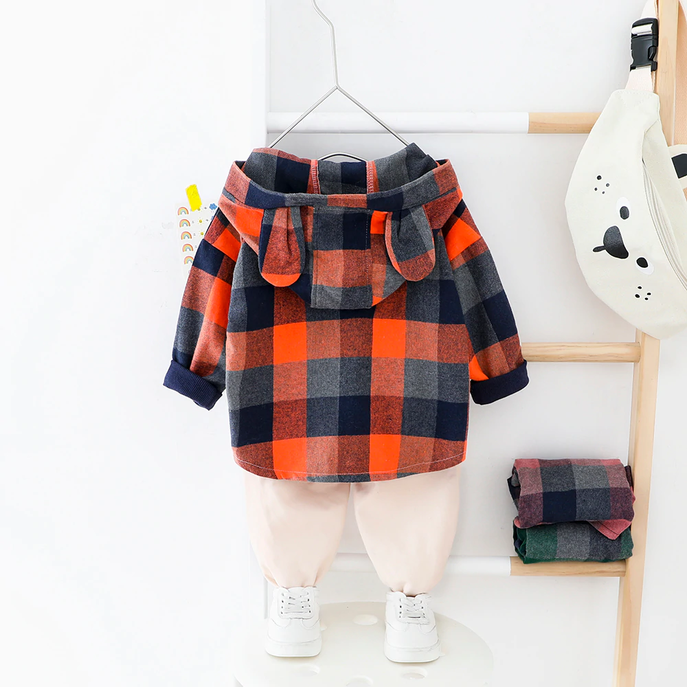 Big Plaid Hooded Shirt & Elastic Pants