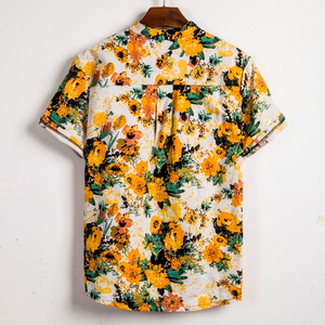 Beverlia Men Linen Short Sleeve Shirt Summer Floral Loose Baggy Casual Holiday Shirts Tee Tops cute summer shirts for men tops luxury best linen shirts online mens summer short sleeve dress shirts dressy holiday shirts plus size best mens tops hawaiian shirts