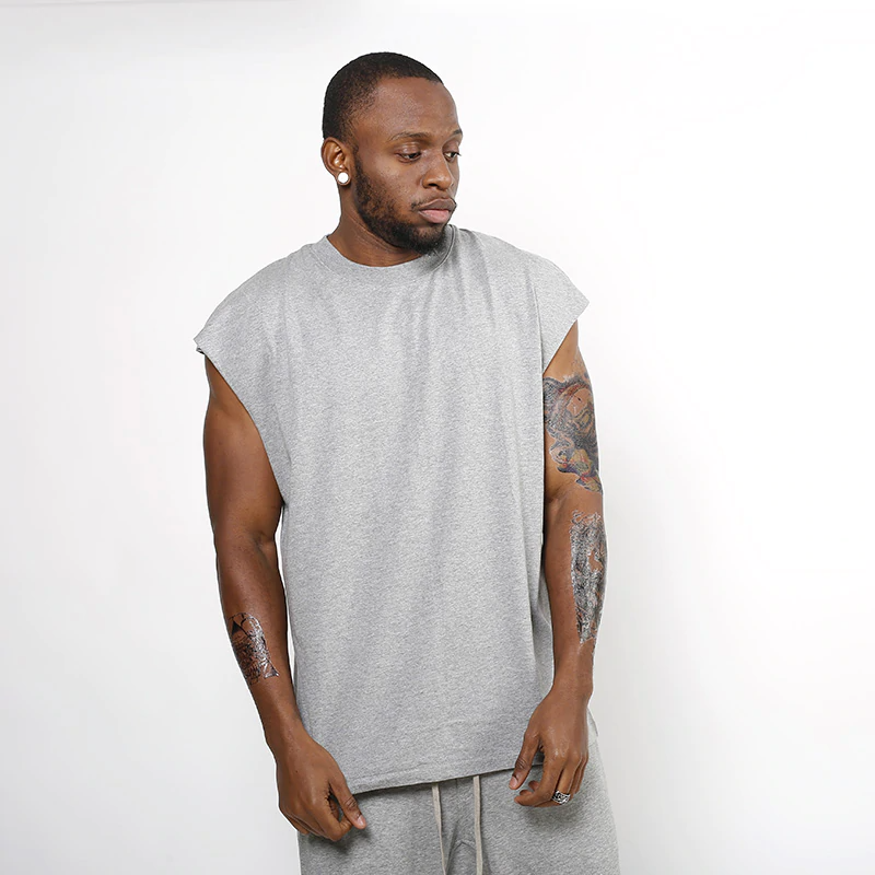 Sleeveless Hip Hop Plain Plus T-Shirt - Gray