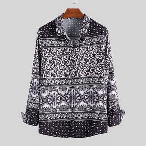 Beverlia 2020 Ethnic Style Printed Shirt Men Lapel High Street Button Vintage Camisa Long Sleeve Mens Brand Hawaiian Shirts Mens style 2020 Clothing  long sleeve shirts For Men Best high street t shirts Men tees New Hawaiian shirts tropical shirts for men cheap trendy clothes online for mens trendy clothing websites