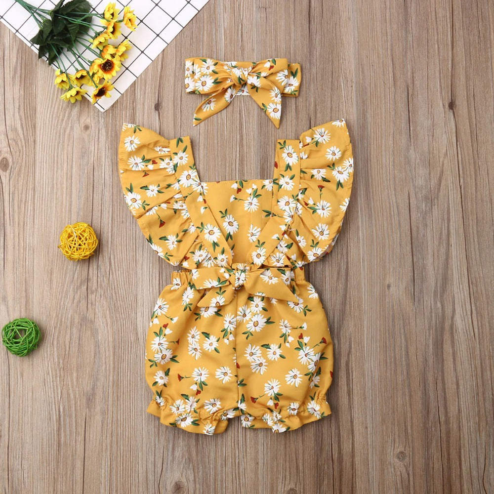 Fly Sleeve Ruffle Romper - Sunflower Yellow