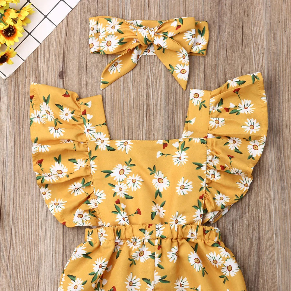 Fly Sleeve Ruffle Romper - Sunflower Yellow