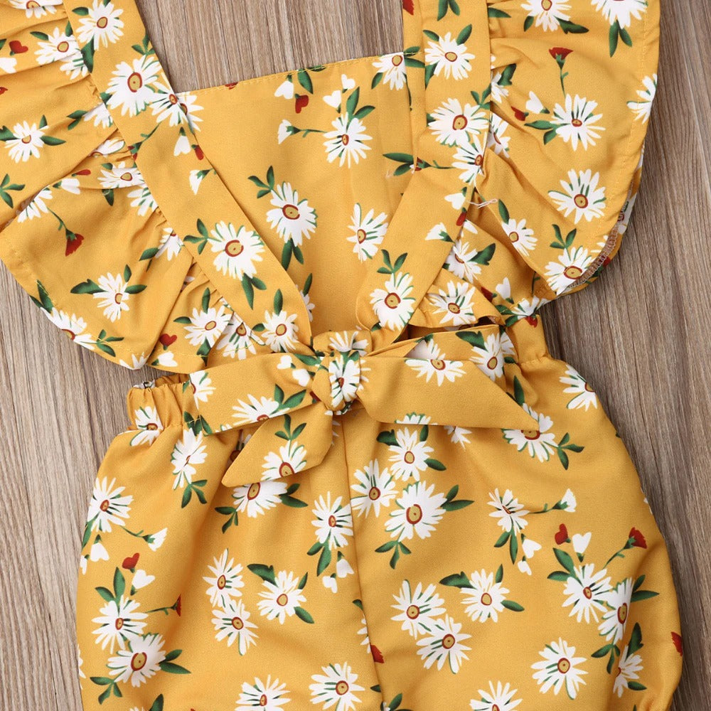 Fly Sleeve Ruffle Romper - Sunflower Yellow