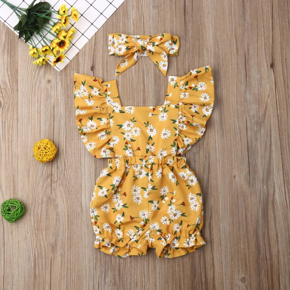 Fly Sleeve Ruffle Romper - Sunflower Yellow