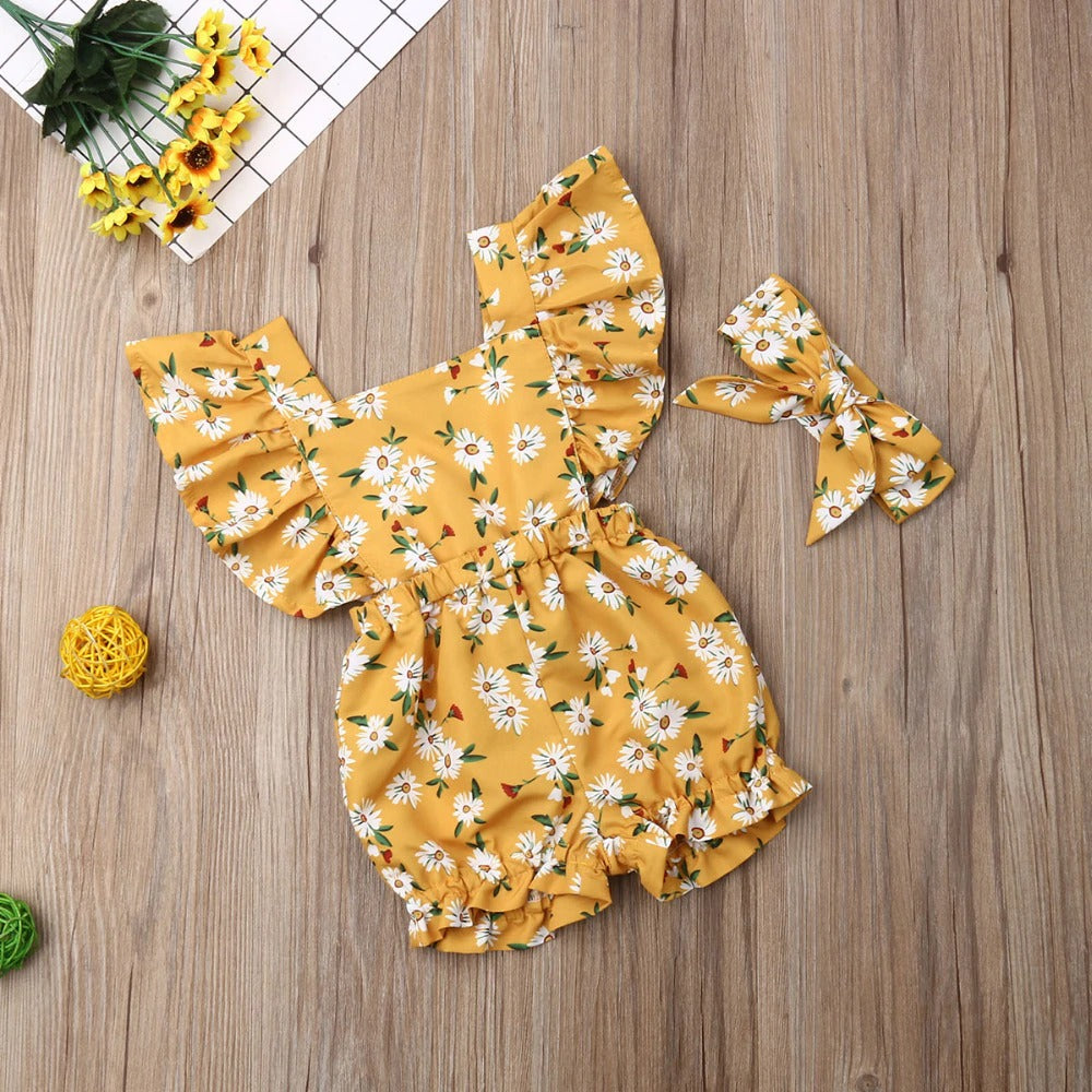 Fly Sleeve Ruffle Romper - Sunflower Yellow