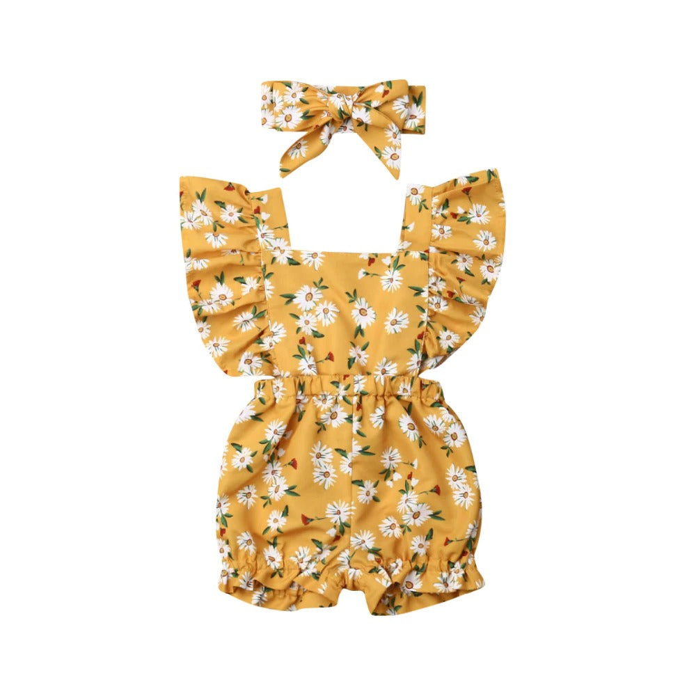 Fly Sleeve Ruffle Romper - Sunflower Yellow