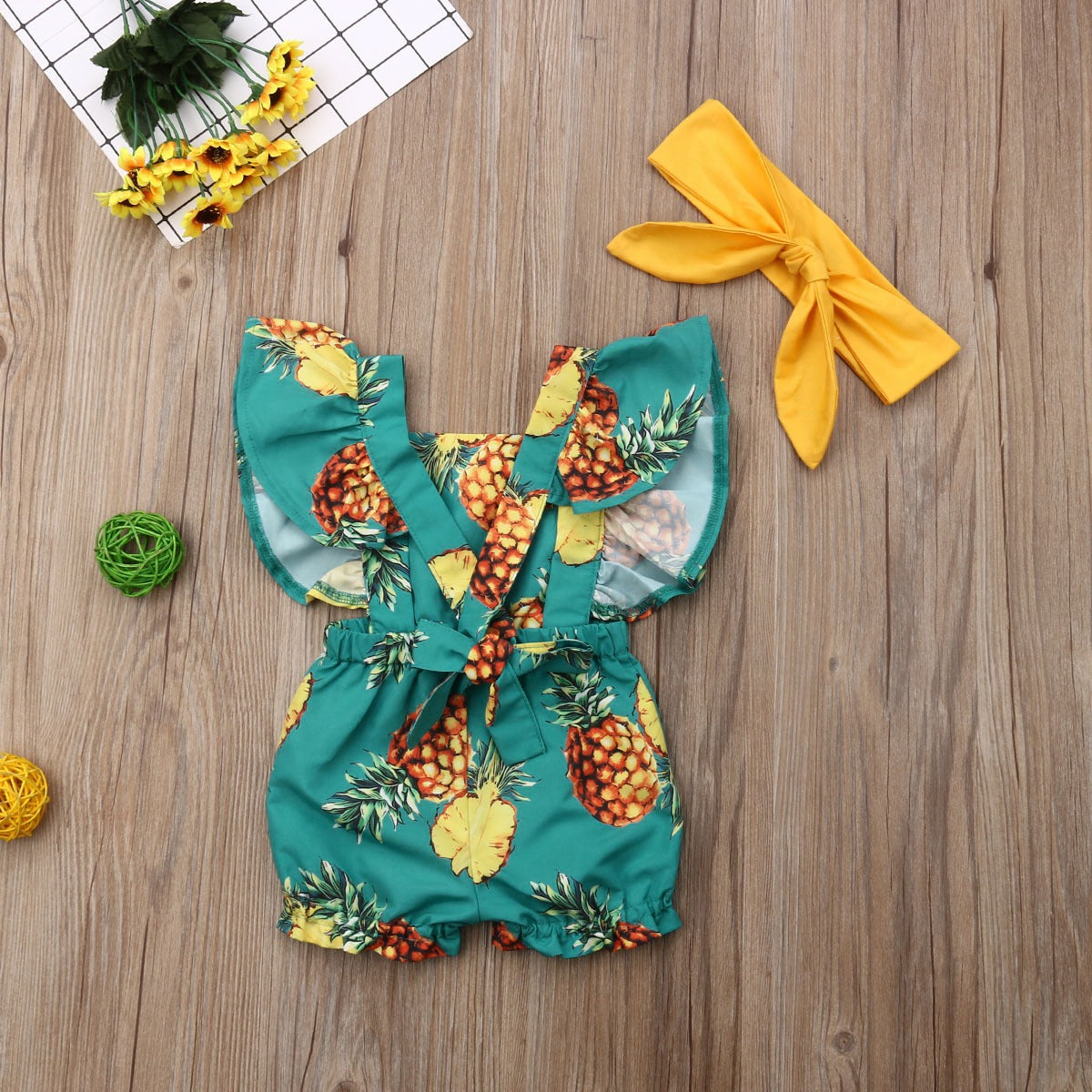 Fly Sleeve Ruffle Romper- Pineapple Green