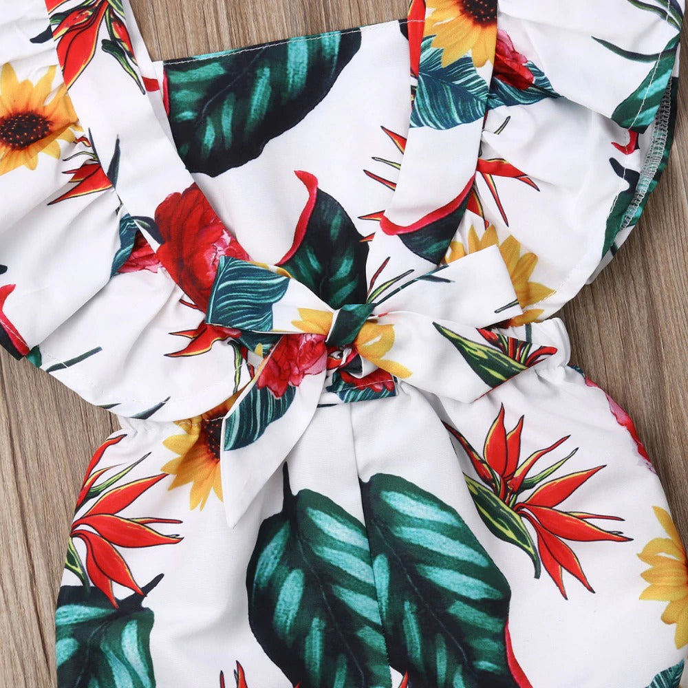 Fly Sleeve Ruffle Romper - Flower Print