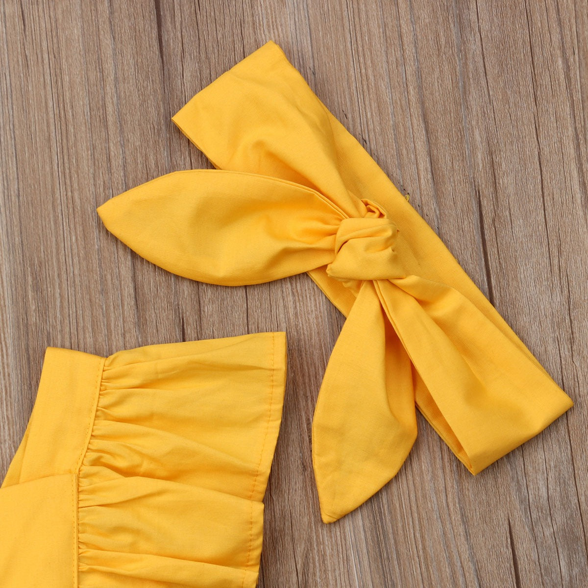 Fly Sleeve Ruffle Romper - Solid Yellow