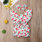 Load image into Gallery viewer, Fly Sleeve Ruffle Romper - Watermelon Leaves

