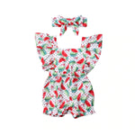 Load image into Gallery viewer, Fly Sleeve Ruffle Romper - Watermelon Leaves
