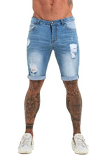 Load image into Gallery viewer, Ripped Light Blue Short Jeans

