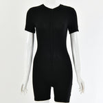 Load image into Gallery viewer, Beverlia Black Gray Bodycon Playsuit Women Wear On Both Sides Sexy Jumpsuit Autumn 2020 Zip Up Party Club Romper Jumpsuits Shorts playsuits  cheap playsuits bodycon jumpsuit Black Gray playsuit short sleeve playsuit club outfits black zip up top womens ladies girls short sleeve party pants girlss brand club shorts
