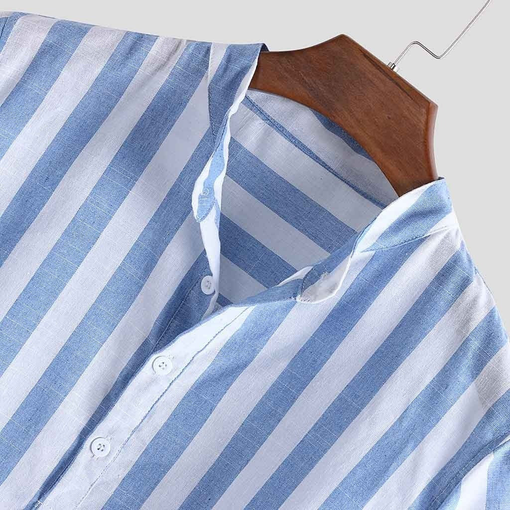 Beverlia Men's Sexy Slim Fit Striped Shirts Male Casual Streetwear High Street shirt Men Summer Short Sleeves Shirt Tops Sexy attractive clothes for mens fashion shirts. striped shirts striped shirt black white yellow red Navy Blue shirt mens streetwear button up shirts designs streetwear clothing official brands