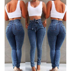 Beverlia Womens Clothing Womens Fashion | High Waist Jeans For Women Slim Stretch Denim Jean Bodycon Tassel Belt Bandage Skinny Push Up Jeans Woman High waisted jeans super plus size slim fit stretch jeans pants  tassel jeans  denim bodycon light blue black gray dark blue