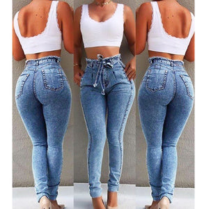 Beverlia Womens Clothing Womens Fashion | High Waist Jeans For Women Slim Stretch Denim Jean Bodycon Tassel Belt Bandage Skinny Push Up Jeans Woman High waisted jeans super plus size slim fit stretch jeans pants  tassel jeans  denim bodycon light blue black gray dark blue