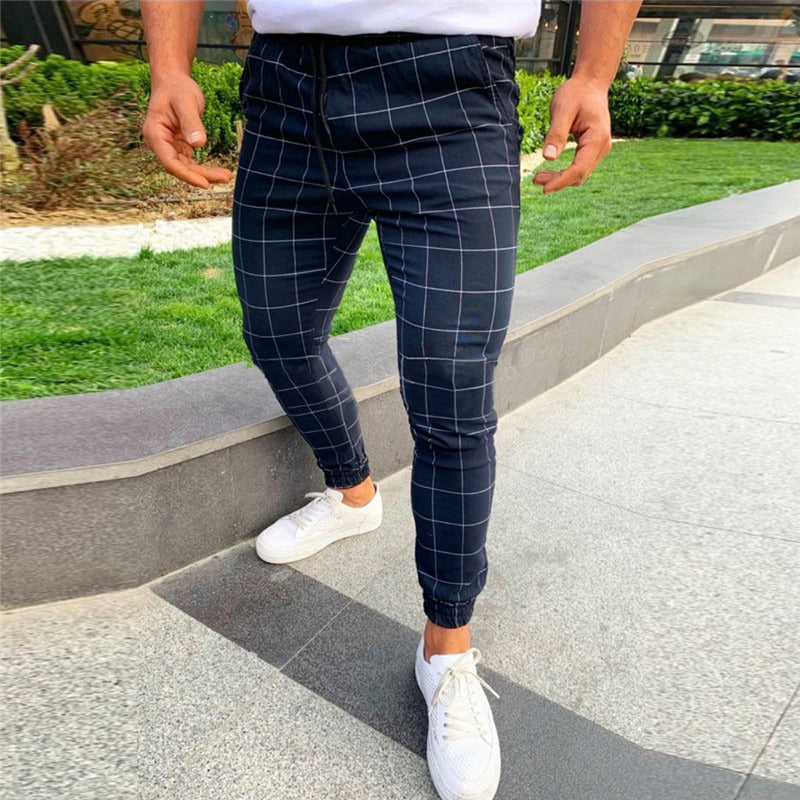 Beverlia Mens Clothing Mens Fashion | 2020 Sexy High Waist Spring Summer Fashion Pocket Men's Slim Fit Plaid Straight Leg Trousers Casual Pencil Jogger Casual Pant mens high waisted trousers summer fashion trends 2020 slim fit  cheap slim fit jeans  high waisted plaid straight leg pants mens casual jogger pants 