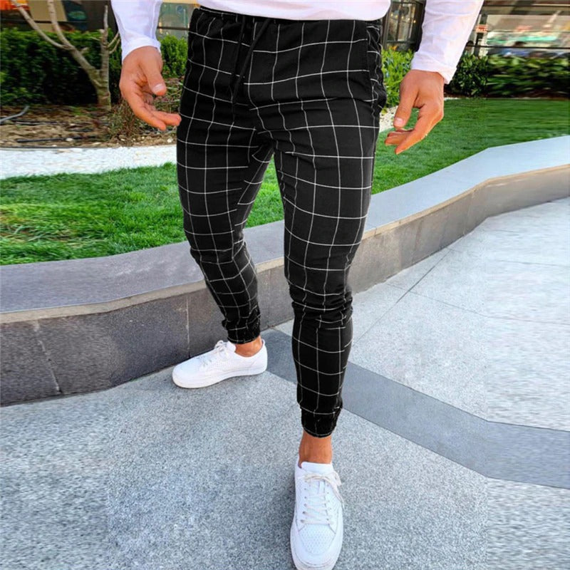 Beverlia Mens Clothing Mens Fashion | 2020 Sexy High Waist Spring Summer Fashion Pocket Men's Slim Fit Plaid Straight Leg Trousers Casual Pencil Jogger Casual Pant mens high waisted trousers summer fashion trends 2020 slim fit  cheap slim fit jeans  high waisted plaid straight leg pants mens casual jogger pants 