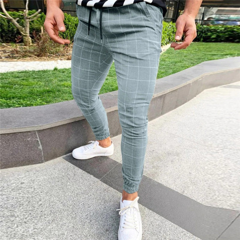 Beverlia Mens Clothing Mens Fashion | 2020 Sexy High Waist Spring Summer Fashion Pocket Men's Slim Fit Plaid Straight Leg Trousers Casual Pencil Jogger Casual Pant mens high waisted trousers summer fashion trends 2020 slim fit  cheap slim fit jeans  high waisted plaid straight leg pants mens casual jogger pants 