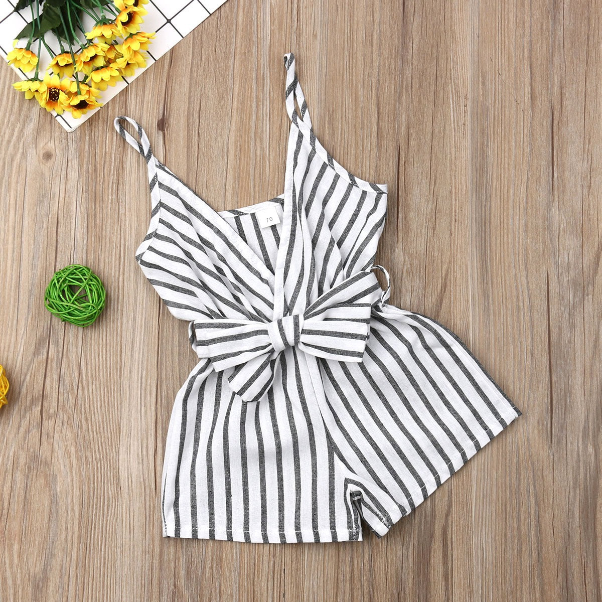 Striped Bowknot Strap Romper