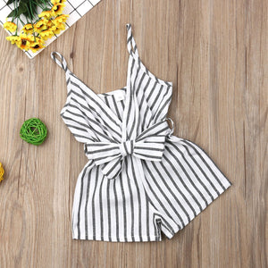 Striped Bowknot Strap Romper