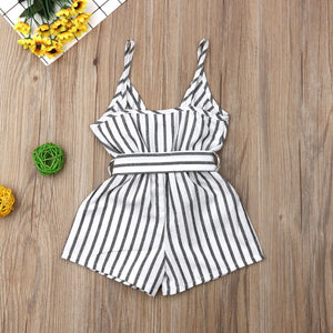 Striped Bowknot Strap Romper