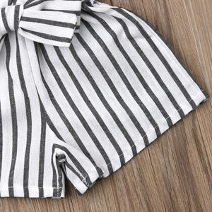 Striped Bowknot Strap Romper