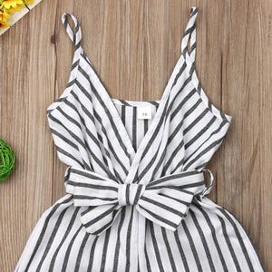 Striped Bowknot Strap Romper