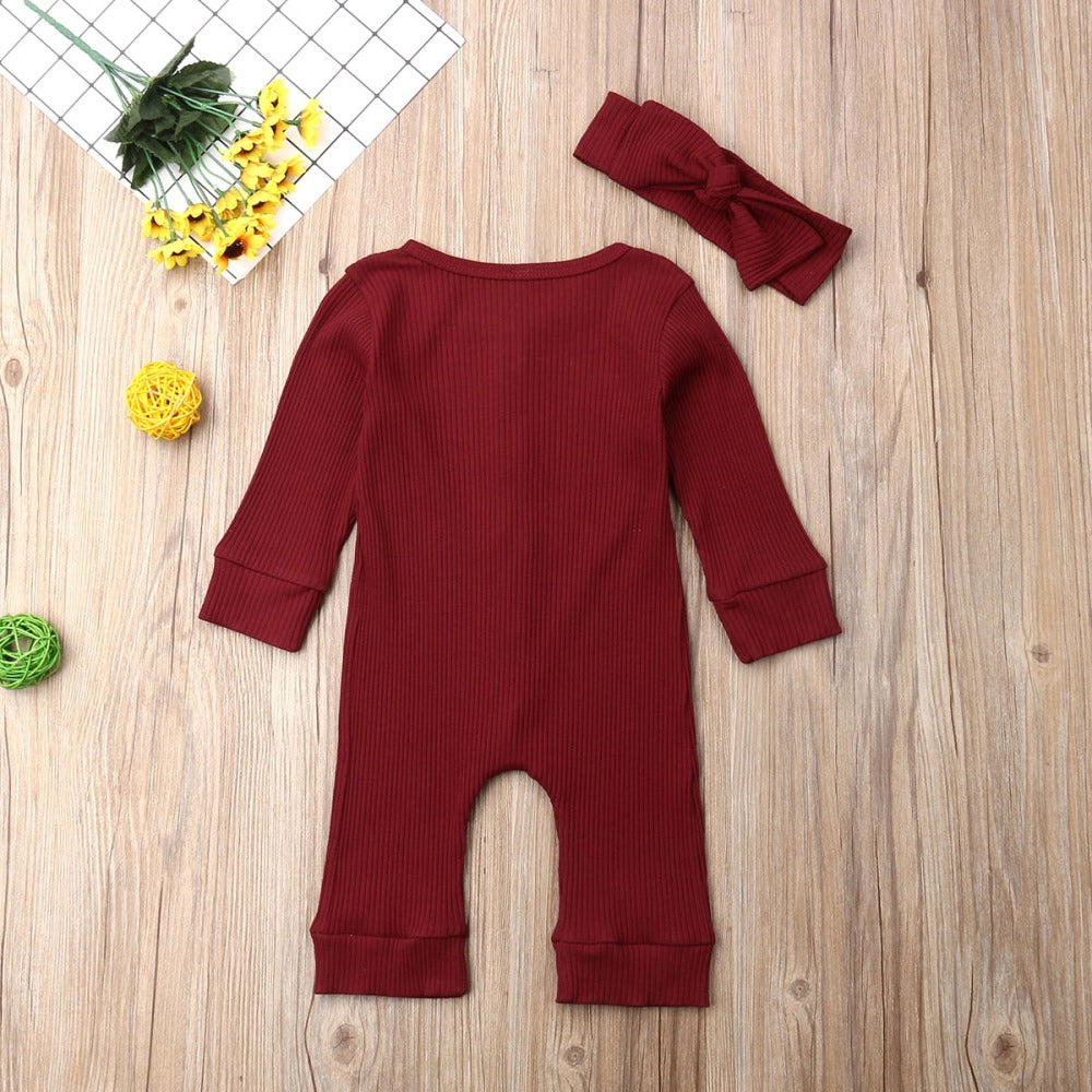 Knitted Autumn Romper - Wine Red