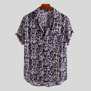 Beverlia 2020 Summer Leopard Print Men Shirt Breathable Short Sleeve Loose Button Blouse Streetwear Beach Hawaiian Shirts Men leopard shirt plus size dress leopard print clothes top shirt mens beach shirts style hawaiian shirts for men island shirts summer shirts beach clothes best mens t shirts brands designs for men.