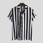 Load image into Gallery viewer, Beverlia Casual Men Striped Shirt Breathable Loose Lapel Neck Short Sleeve Tops 2020 Streetwear Vacation Brand Shirts Men Camisa striped shirt short sleeve black and white striped shirt mens striped collar shirt vertical striped shirts designs button up shirts streetwear clothing official brands shirt pattern for mans
