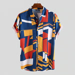 Load image into Gallery viewer, Beverlia Summer Men Beach Shirt Geometric Print Short Sleeve Lapel Neck Button Leisure Hawaiian Shirts Men 2020 Streetwear. Summer fashion trends 2020 summer clothes styles men summer outfits. Summer shirts short sleeve beach shirts mens summer fashion summer wear dress shirts. geometric print style pattern shirt 
