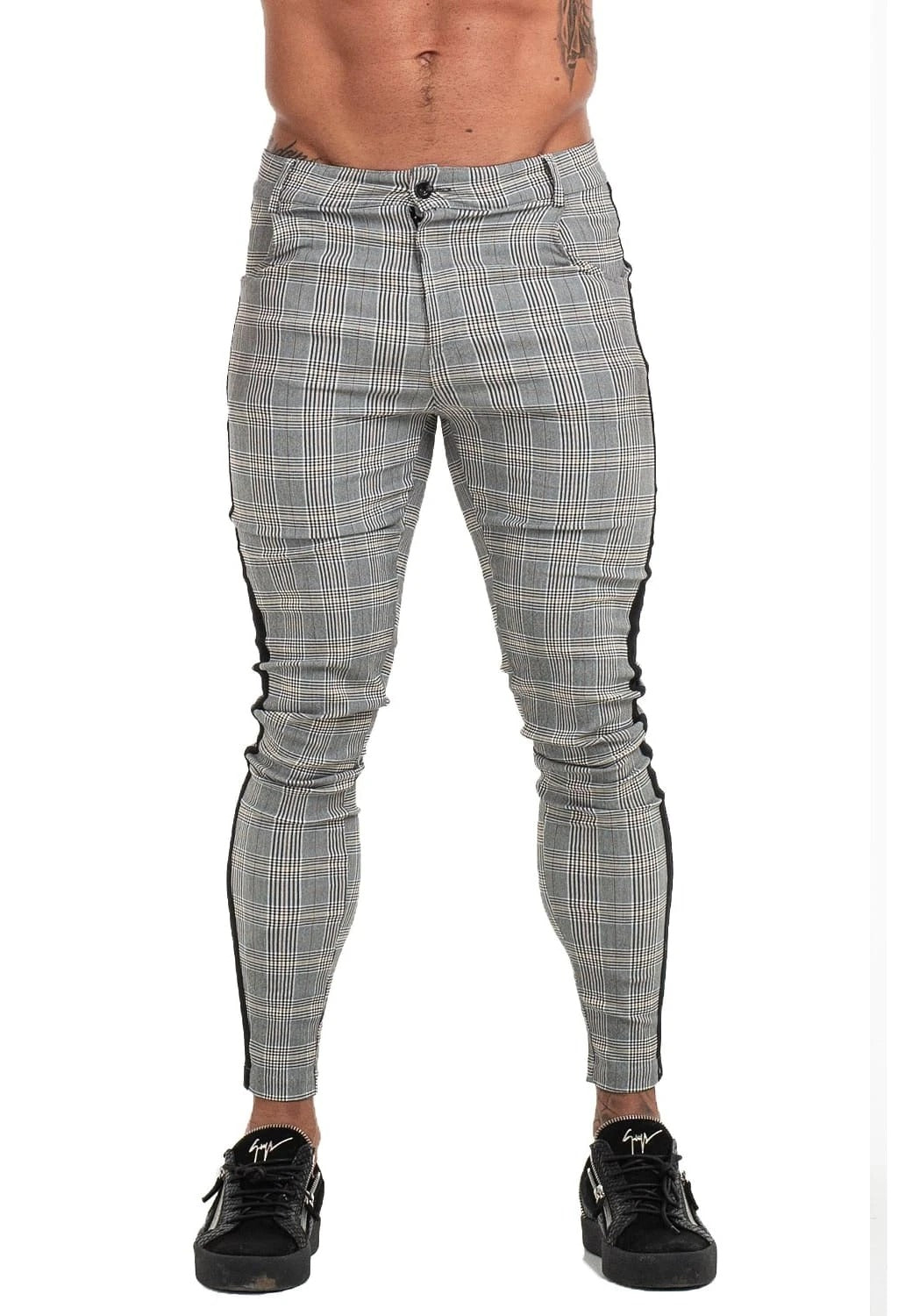 Beverlia Mens Clothing Mens Fashion | Men Chinos Trousers Skinny Super Stretch Chino Pants Slim Fit Mens Casual Pant Plaid Grey Elastic Waist London Fashion mens chino trousers original brand casual dress pants slim fit cargo pants mens fashion trends 2020 styles list latest fashion for men's usa trends london fashion