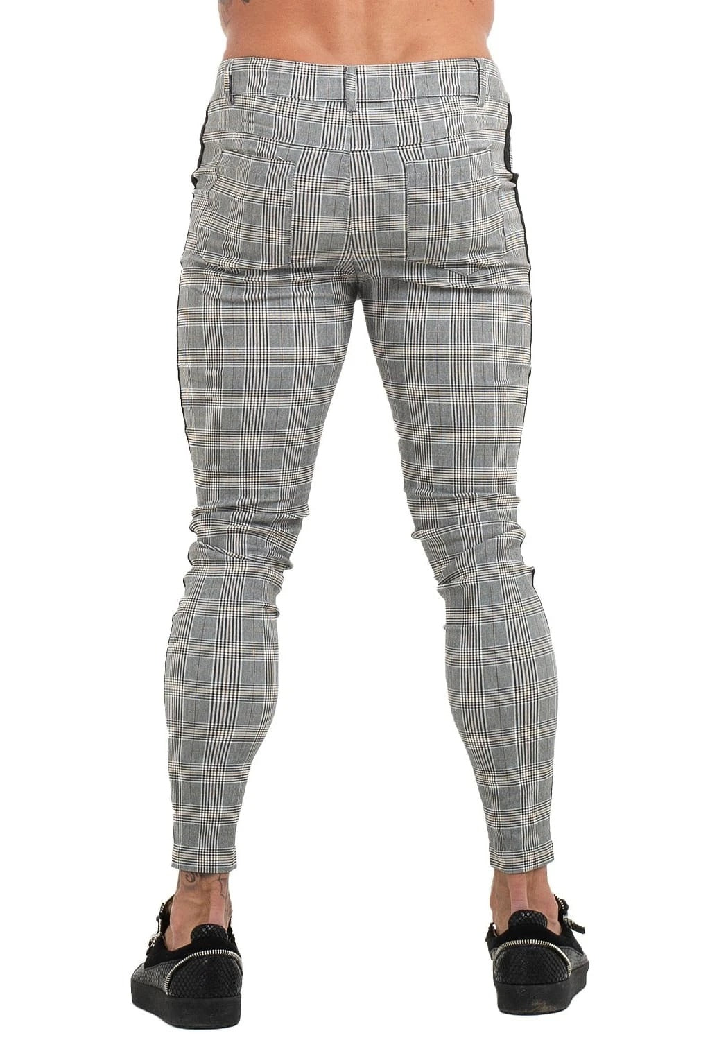 Beverlia Mens Clothing Mens Fashion | Men Chinos Trousers Skinny Super Stretch Chino Pants Slim Fit Mens Casual Pant Plaid Grey Elastic Waist London Fashion mens chino trousers original brand casual dress pants slim fit cargo pants mens fashion trends 2020 styles list latest fashion for men's usa trends london fashion