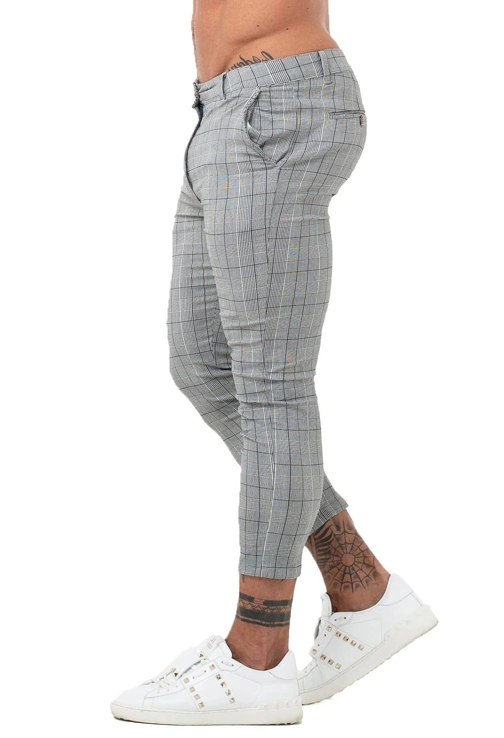 Beverlia Mens Clothing Mens Fashion | Men Chinos Trousers Skinny Super Stretch Chino Pants Slim Fit Mens Casual Pant Plaid Grey Elastic Waist London Fashion mens chino trousers original brand casual dress pants slim fit cargo pants mens fashion trends 2020 styles list latest fashion for men's usa trends london fashion