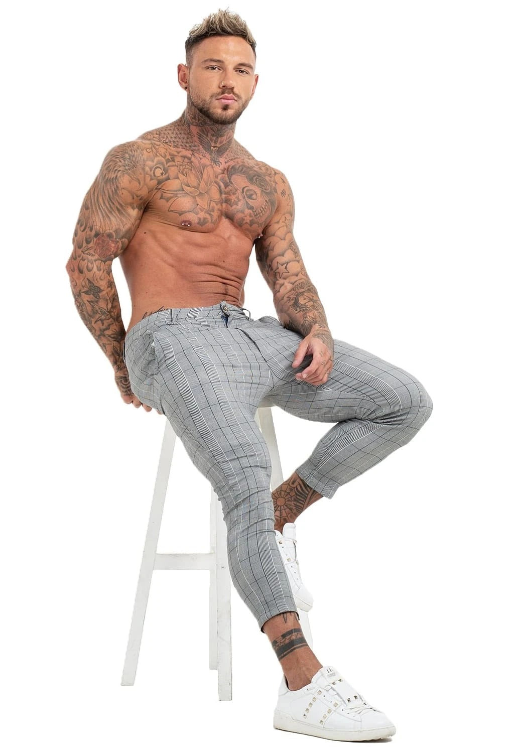 Beverlia Mens Clothing Mens Fashion | Men Chinos Trousers Skinny Super Stretch Chino Pants Slim Fit Mens Casual Pant Plaid Grey Elastic Waist London Fashion mens chino trousers original brand casual dress pants slim fit cargo pants mens fashion trends 2020 styles list latest fashion for men's usa trends london fashion