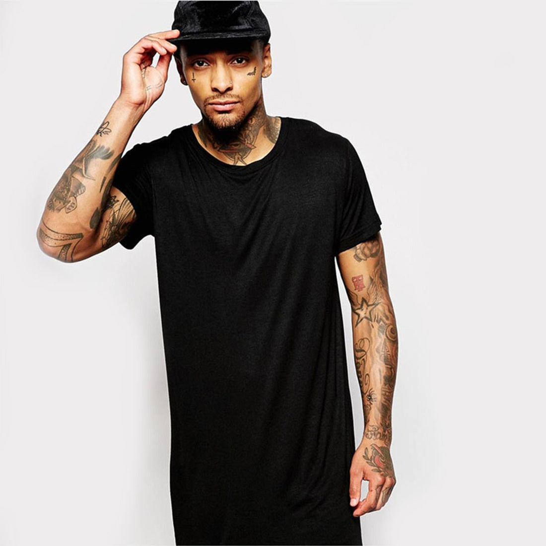 Beverlia 2020 Brand New Clothing Mens Black Mens Long T shirt Tops Hip Hop Man T-shirt Short Sleeve Casual Men Tee shirts For Male stylish trendy clothing tall large black white t shirts long t shirt hipster long t shirts big and tall extra long t shirts hip hop t shirts big and tall 80s 90s cheap hip hop clothing