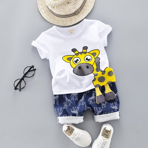 Beverlia Childrens Clothes Children's Fashion Kids Fashion Kids Clothes | 2020 Summer Baby Boy Clothes Set Casual Clothes Set Blue Giraffe Shorts Outfits Boys Clothes Children 1- 4 Years ago 4 Colors clothing dresse best style baby clothing sets newborn cheap baby clothes cartoon Giraffe of summer clothing 100 cotton