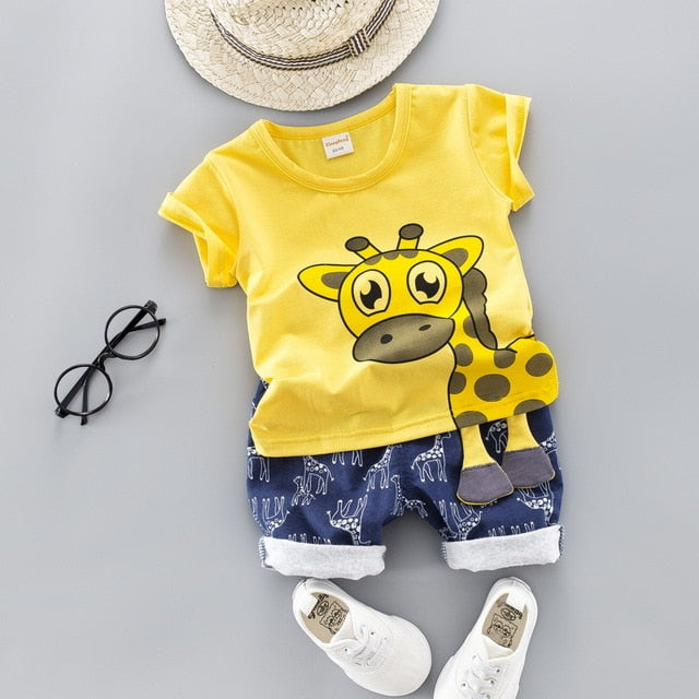 Beverlia Childrens Clothes Children's Fashion Kids Fashion Kids Clothes | 2020 Summer Baby Boy Clothes Set Casual Clothes Set Blue Giraffe Shorts Outfits Boys Clothes Children 1- 4 Years ago 4 Colors clothing dresse best style baby clothing sets newborn cheap baby clothes cartoon Giraffe of summer clothing 100 cotton