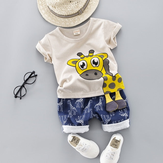 Beverlia Childrens Clothes Children's Fashion Kids Fashion Kids Clothes | 2020 Summer Baby Boy Clothes Set Casual Clothes Set Blue Giraffe Shorts Outfits Boys Clothes Children 1- 4 Years ago 4 Colors clothing dresse best style baby clothing sets newborn cheap baby clothes cartoon Giraffe of summer clothing 100 cotton