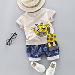 Load image into Gallery viewer, Beverlia Childrens Clothes Children&#39;s Fashion Kids Fashion Kids Clothes | 2020 Summer Baby Boy Clothes Set Casual Clothes Set Blue Giraffe Shorts Outfits Boys Clothes Children 1- 4 Years ago 4 Colors clothing dresse best style baby clothing sets newborn cheap baby clothes cartoon Giraffe of summer clothing 100 cotton
