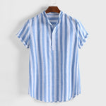 Load image into Gallery viewer, Beverlia Men&#39;s Sexy Slim Fit Striped Shirts Male Casual Streetwear High Street shirt Men Summer Short Sleeves Shirt Tops Sexy attractive clothes for mens fashion shirts. striped shirts striped shirt black white yellow red Navy Blue shirt mens streetwear button up shirts designs streetwear clothing official brands
